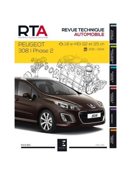 RTA803 PEUGEOT 308 I PHASE 2 1.6 E-HDI 112 -115 CH