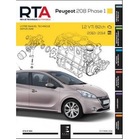 RTA830 PEUGEOT 208 HAYON Phase 1 1.2VTi 82ch 2012-14