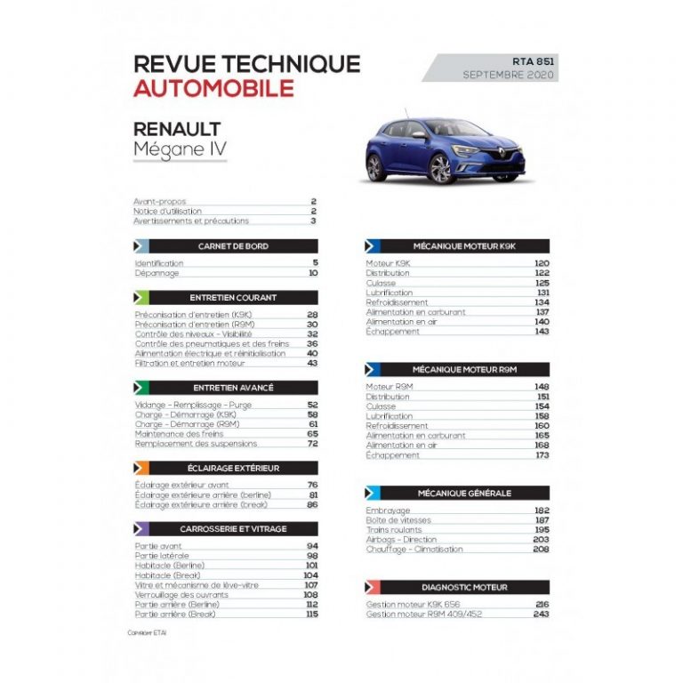 RTA851 RENAULT MEGANE IV Ph. 1 1.5DCi 90, 110ch-1.6DCi 2015-2020