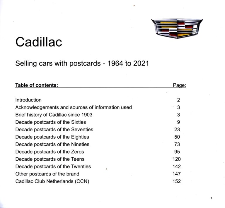 CADILLAC CAR POSTCARDS 1964 TO 2021